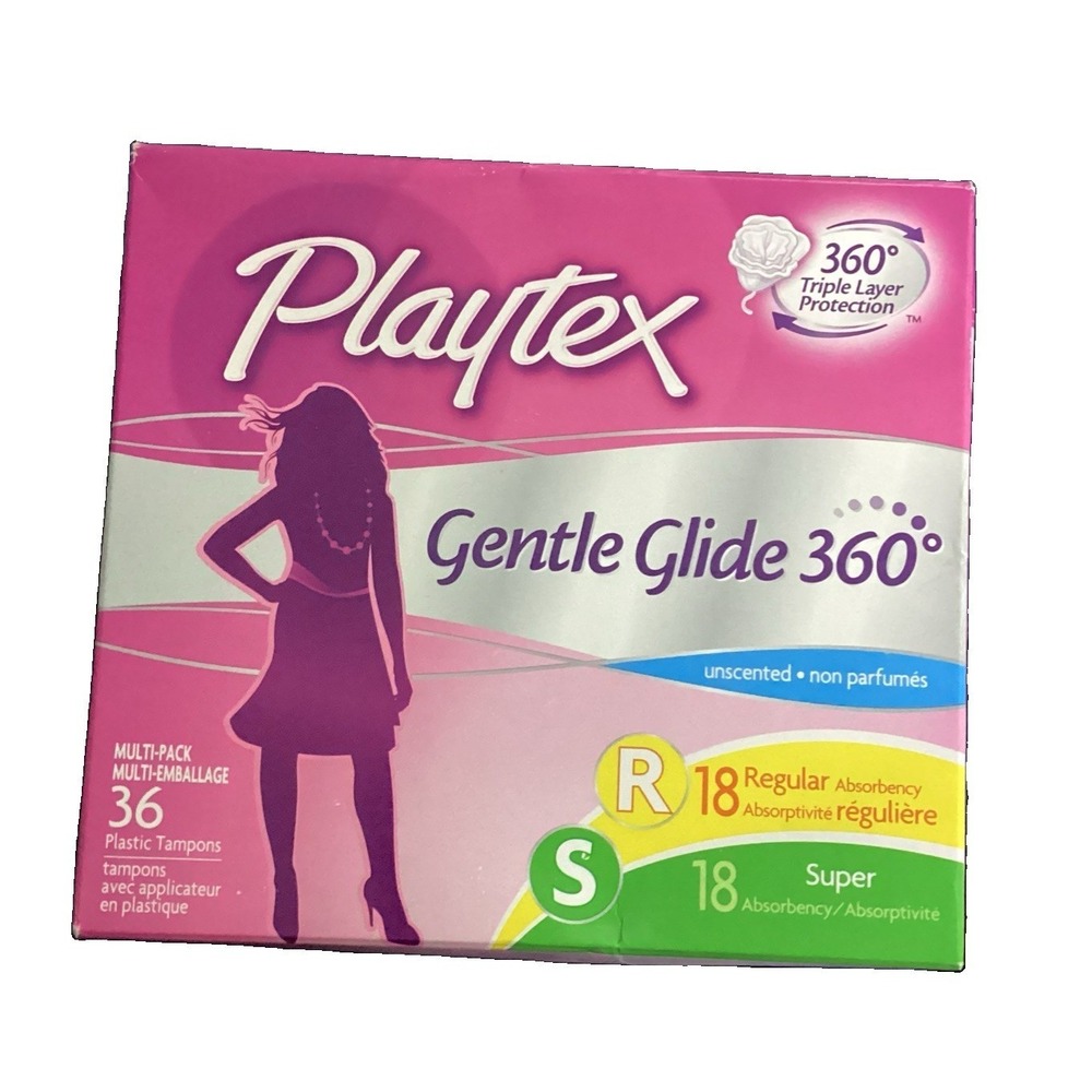 PLAYTEX Gentle Glide 360 Tampons, 36ct 18 Reg/18super UNSCENTED - NISB